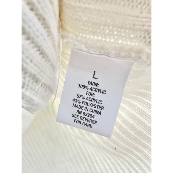 Off White Faux Fur Ribbed Knit Zip Up Cardigan size large - Picture 9 of 10